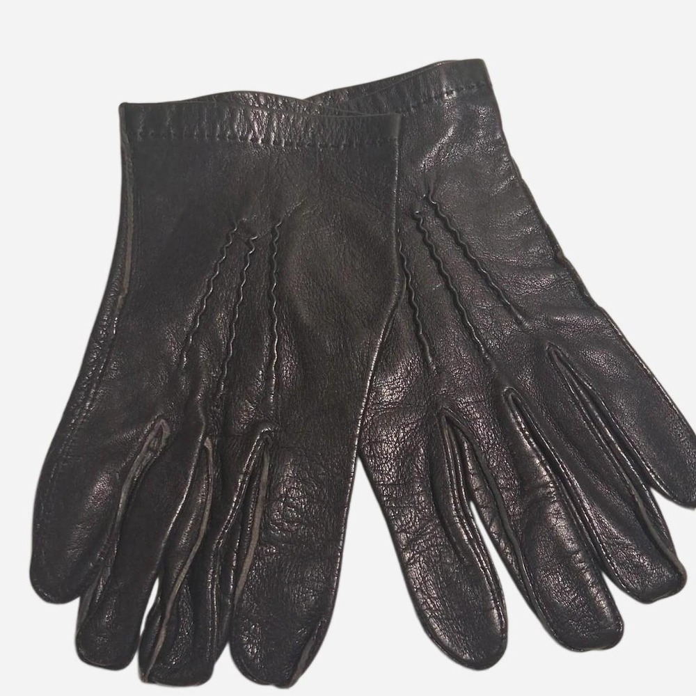 Mens 90s Y2K Black leather driving gloves with stitched detailing no lining